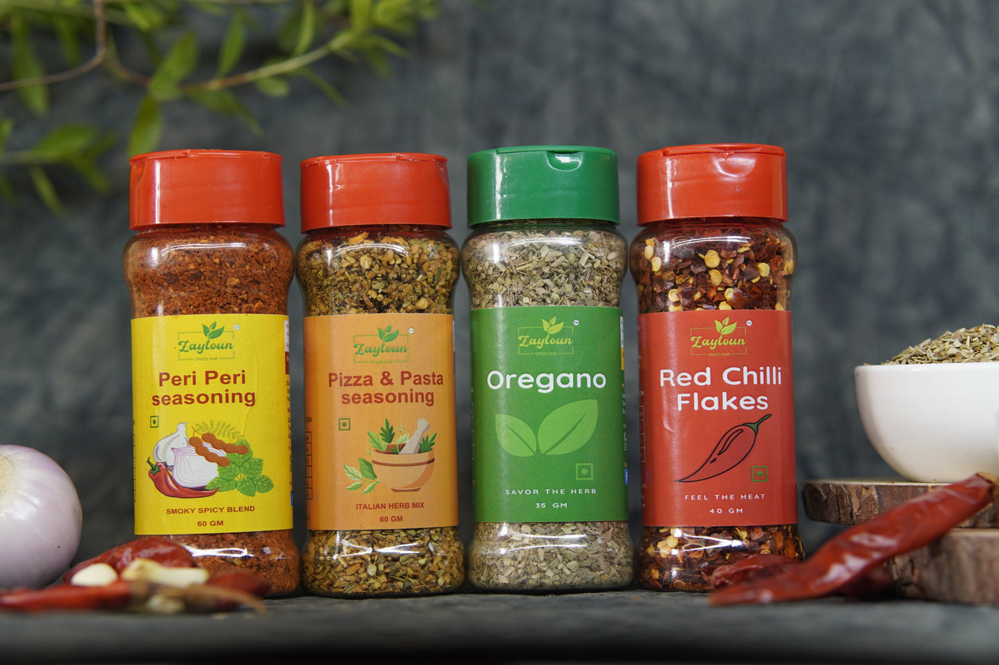 Seasonings Combo - Chilli flakes - 40g | Oregano - 35g | Peri Peri seasoning - 60g | Pizza Pasta seasoning - 50g