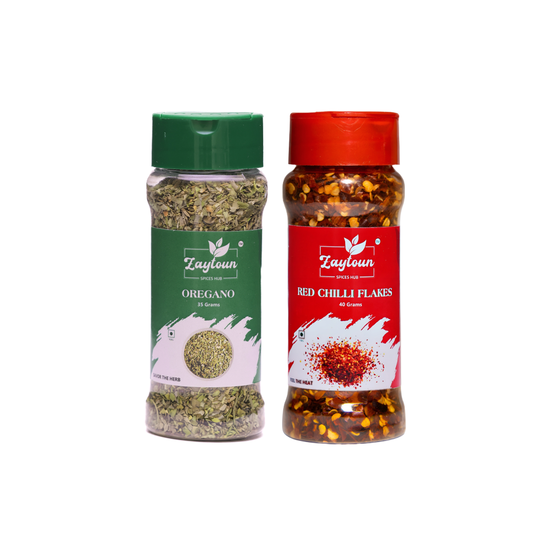 Red Chilli Flakes - 40g | Turkish Oregano - 35g | Used in Pizza, Pasta, Garlic bread | Pack of 2