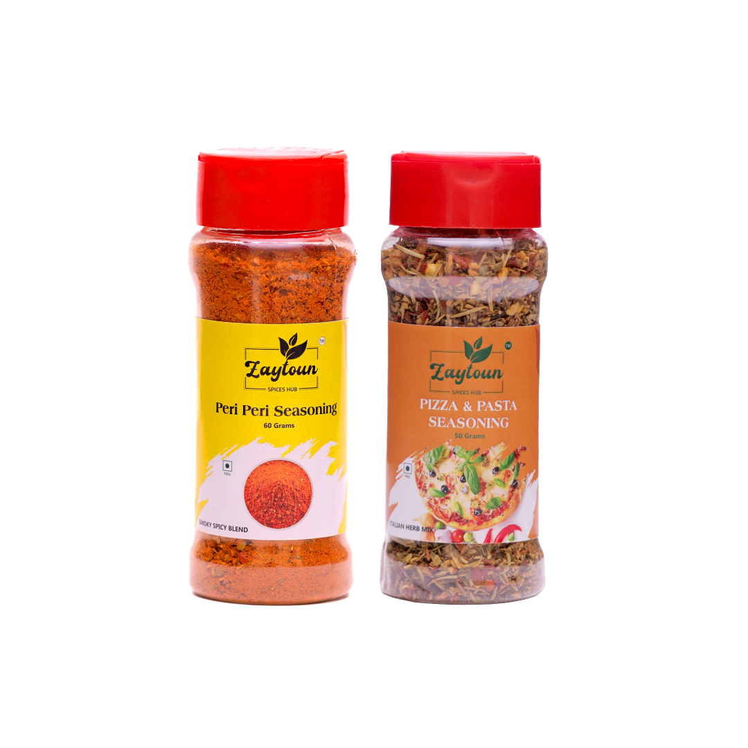Peri Peri Seasoning - 60g |Spicy and Tangy Spice mix | Pizza Pasta Seasoning - 50g | Multipurpose seasoning | Pack of 2